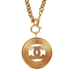 Vintage Chanel Gold Sunburst Interlocking CC Medallion Necklace -Online Bag Store C N 010523 3 03