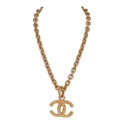 Vintage Chanel Gold Plated Lava CC Pendant Necklace