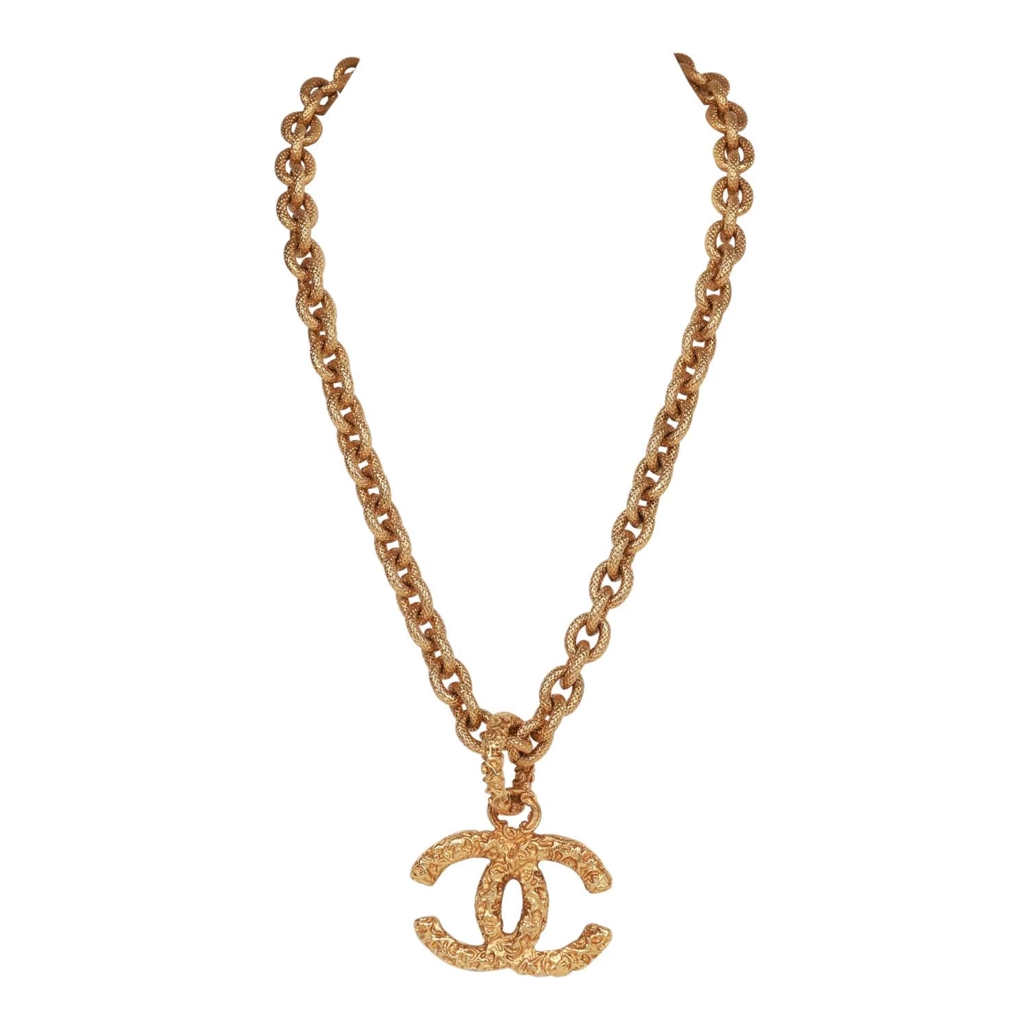 Vintage Chanel Gold Plated Lava CC Pendant Necklace 3 Vintage Chanel Gold Plated Lava CC Pendant Necklace