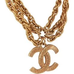 Vintage Chanel Gold Plated Triple Chain CC Necklace -Online Bag Store C N 230317 1 03