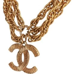 Vintage Chanel Gold Plated Triple Chain CC Necklace -Online Bag Store C N 230317 1 04