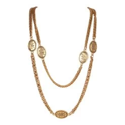 Vintage Chanel Gold Plated CC Oval Coin Charm Sautoir Necklace