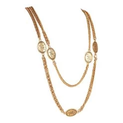 Vintage Chanel Gold Plated CC Oval Coin Charm Sautoir Necklace -Online Bag Store C N 230329 1 03