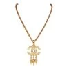 Vintage Chanel Gold Plated Fringe CC Pendant Necklace