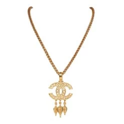 Vintage Chanel Gold Plated Fringe CC Pendant Necklace
