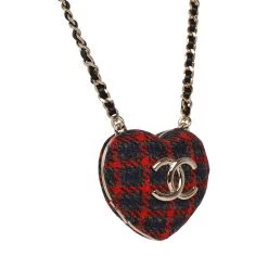 Chanel Red And Blue Plaid Heart Necklace Locket Light Gold Hardware 10 Chanel Red And Blue Plaid Heart Necklace Locket Light Gold Hardware -Online Bag Store C N 230508 1 03