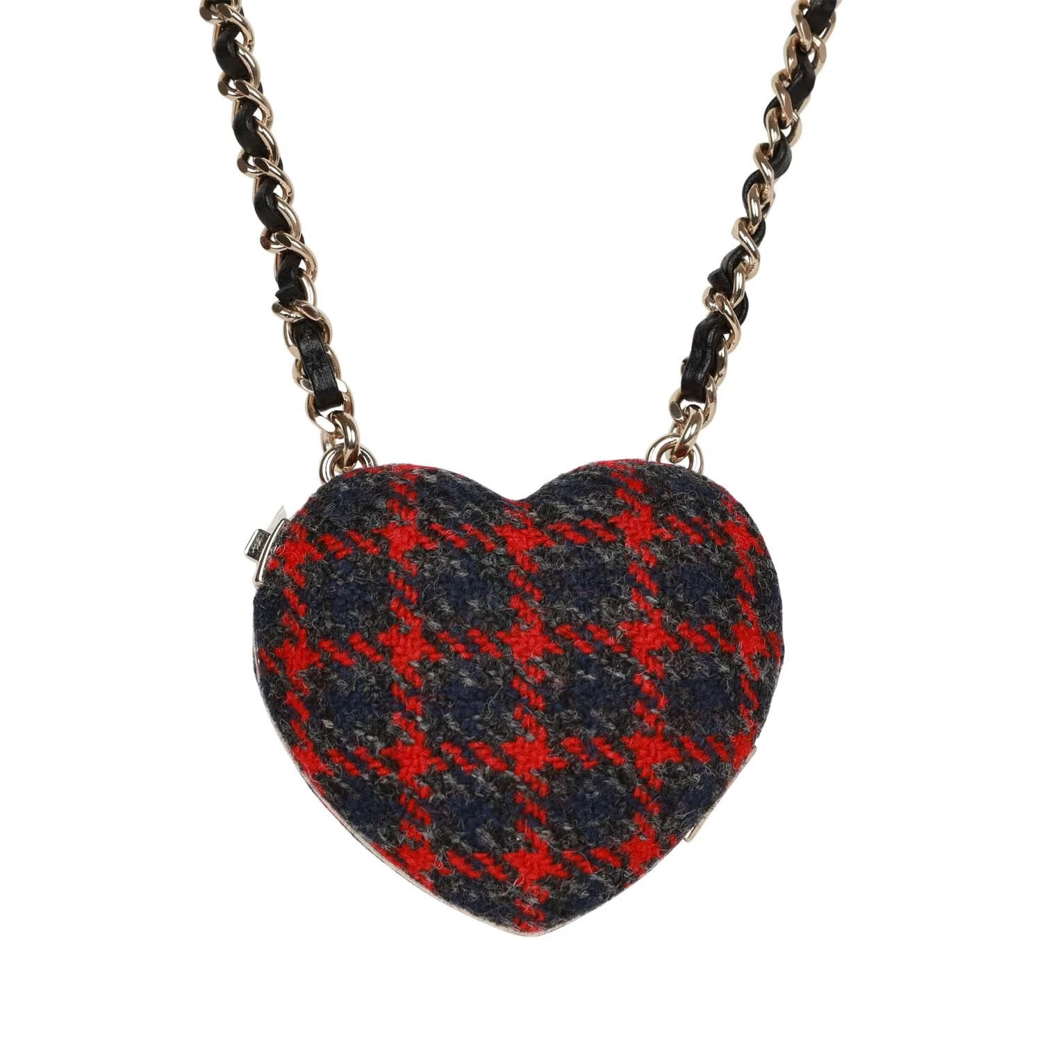 Chanel Red And Blue Plaid Heart Necklace Locket Light Gold Hardware 7 Chanel Red And Blue Plaid Heart Necklace Locket Light Gold Hardware - Image 5