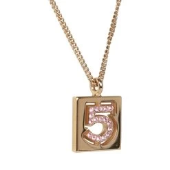Vintage Chanel Vintage Pink No.5 Rhinestone Pendant Gold Necklace -Online Bag Store C N 230605 1 03