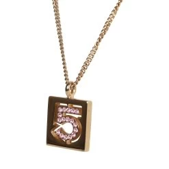 Vintage Chanel Vintage Pink No.5 Rhinestone Pendant Gold Necklace -Online Bag Store C N 230605 1 04