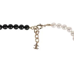 Chanel Black And White CC Logo Faux Pearl Glass Beads Long Necklace -Online Bag Store C N 230615 1 05