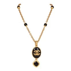 Vintage Chanel Gold Embossed CC Logo Pendant Necklace