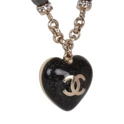 Chanel Black And Silver CC Crystal Heart Pendant Necklace 15 Chanel Black And Silver CC Crystal Heart Pendant Necklace -Online Bag Store C N 230629 1 05