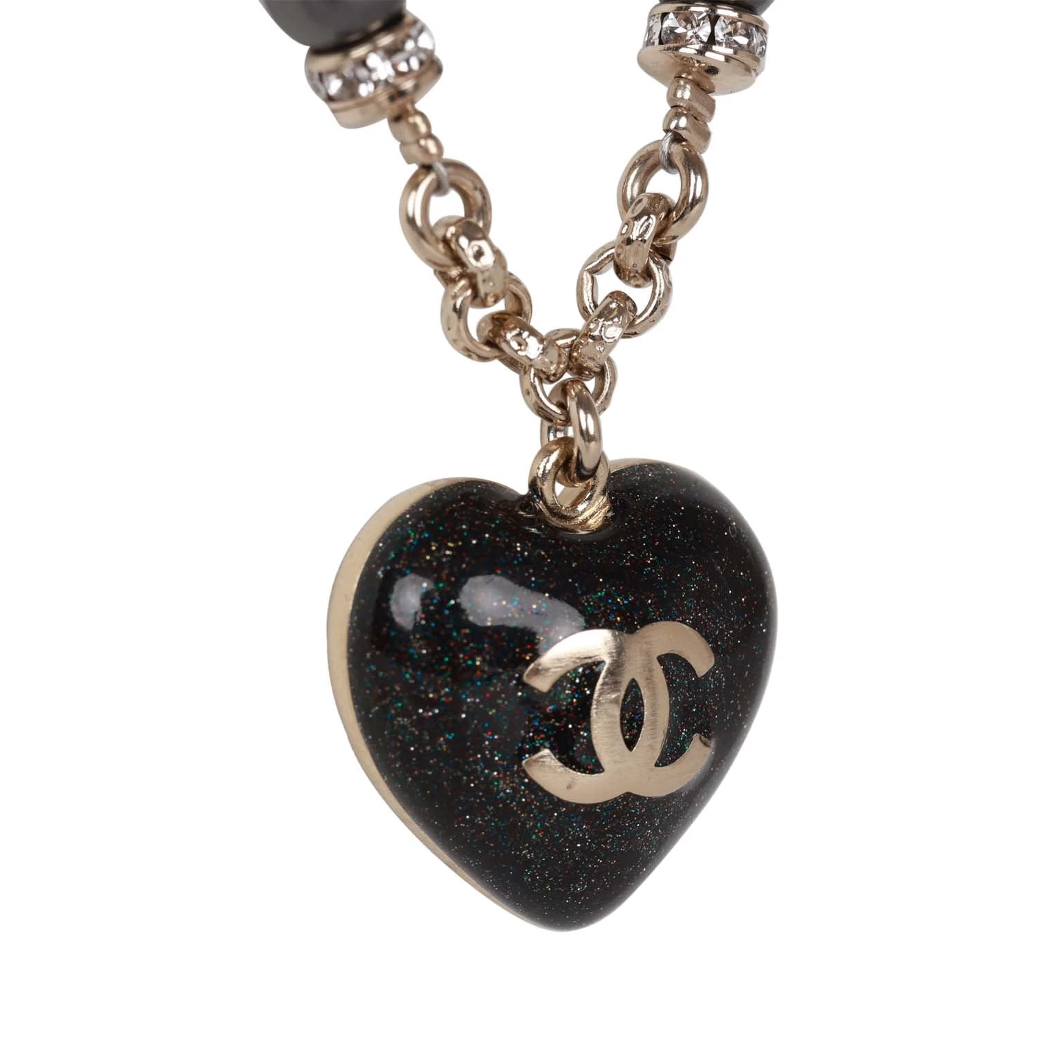 Chanel Black And Silver CC Crystal Heart Pendant Necklace 7 Chanel Black And Silver CC Crystal Heart Pendant Necklace - Image 5