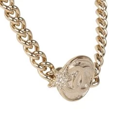 Chanel Light Gold Tone Wax Seal Logo And Rhinestone Star Necklace -Online Bag Store C N 230718 1 03