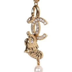 Chanel Layered Pearl, Gripoix, And Strass Gold Metal Fish Head Logo Necklace -Online Bag Store C N 230731 3 04
