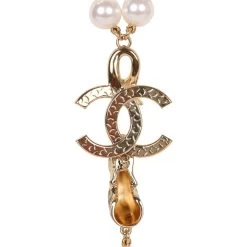 Chanel Layered Pearl, Gripoix, And Strass Gold Metal Fish Head Logo Necklace -Online Bag Store C N 230731 3 05
