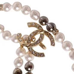 Chanel Long Pearl Necklace With Clear Gripoix, Strass, And Gold -Online Bag Store C N 230731 5 04