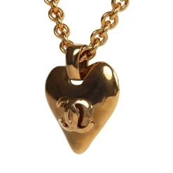 Vintage Chanel Long CC Heart Pendant Necklace Gold Metal -Online Bag Store C N 230920 1 03