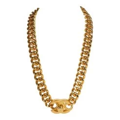 Vintage Chanel Turn Lock Necklace Gold Metal