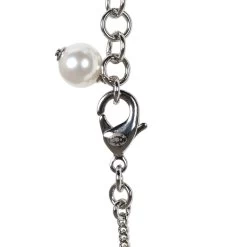 Chanel Silver Metal, White Strass, And White Pearl Logo And Hearts Sautoir Necklace -Online Bag Store C N 231116 1 07