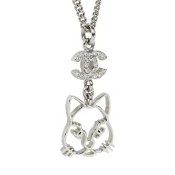 Chanel Silver CC Crystal Choupette Cat Emoji Pendant Necklace 10 Chanel Silver CC Crystal Choupette Cat Emoji Pendant Necklace -Online Bag Store C N 240110 1 03