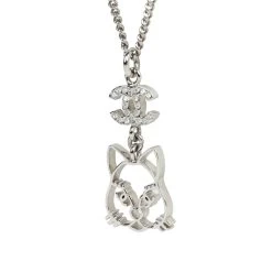 Chanel Silver CC Crystal Choupette Cat Emoji Pendant Necklace 11 Chanel Silver CC Crystal Choupette Cat Emoji Pendant Necklace -Online Bag Store C N 240110 1 04