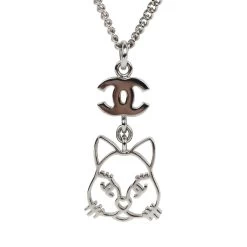 Chanel Silver CC Crystal Choupette Cat Emoji Pendant Necklace 12 Chanel Silver CC Crystal Choupette Cat Emoji Pendant Necklace -Online Bag Store C N 240110 1 05