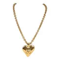 Vintage Chanel Gold CC Heart Pendant Necklace Gold Hardware