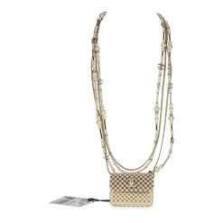 Chanel Pearl Flap Bag Pendant Necklace Light Gold Hardware -Online Bag Store C N 240130 1 YB 01