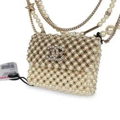 Chanel Pearl Flap Bag Pendant Necklace Light Gold Hardware -Online Bag Store C N 240130 1 YB 04