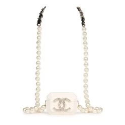 Chanel Crystal CC Resin & Pearls Airpod Pro Case Necklace Light Gold Hardware