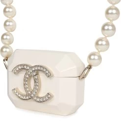 Chanel Crystal CC Resin & Pearls Airpod Pro Case Necklace Light Gold Hardware -Online Bag Store C N 240222 1 YB 05