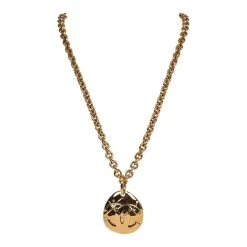 Vintage Chanel CC Quilted Oval Pendant Necklace Gold Hardware