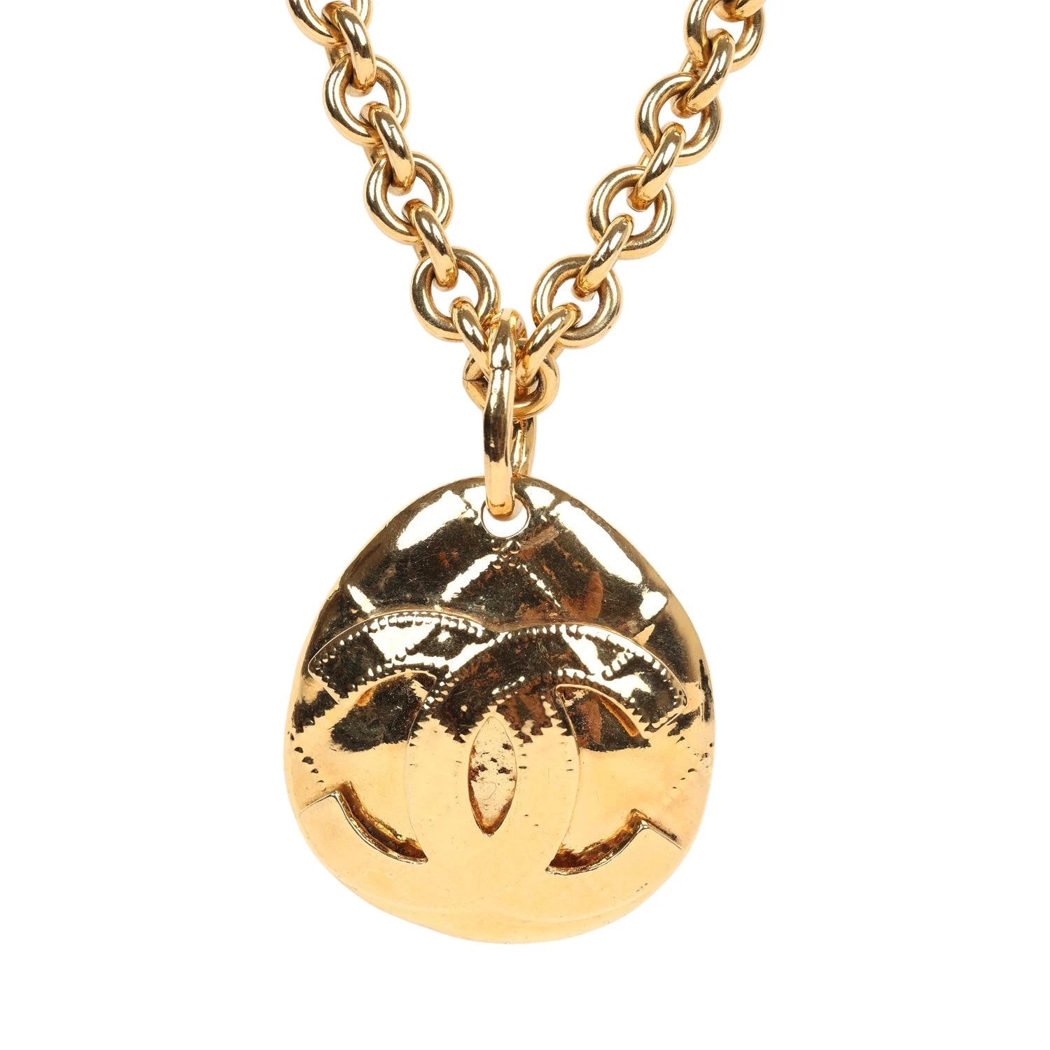 Vintage Chanel CC Quilted Oval Pendant Necklace Gold Hardware 4 Vintage Chanel CC Quilted Oval Pendant Necklace Gold Hardware - Image 2