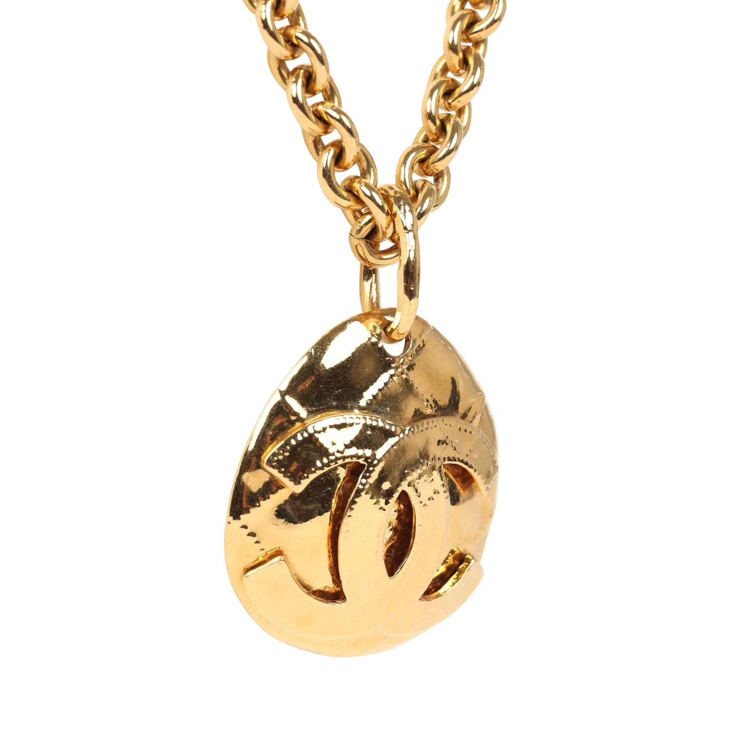 Vintage Chanel CC Quilted Oval Pendant Necklace Gold Hardware 5 Vintage Chanel CC Quilted Oval Pendant Necklace Gold Hardware - Image 3