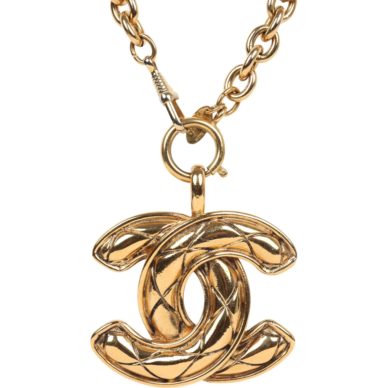 Vintage Chanel Large CC Quilted Pendant Necklace Gold Hardware 4 Vintage Chanel Large CC Quilted Pendant Necklace Gold Hardware - Image 2