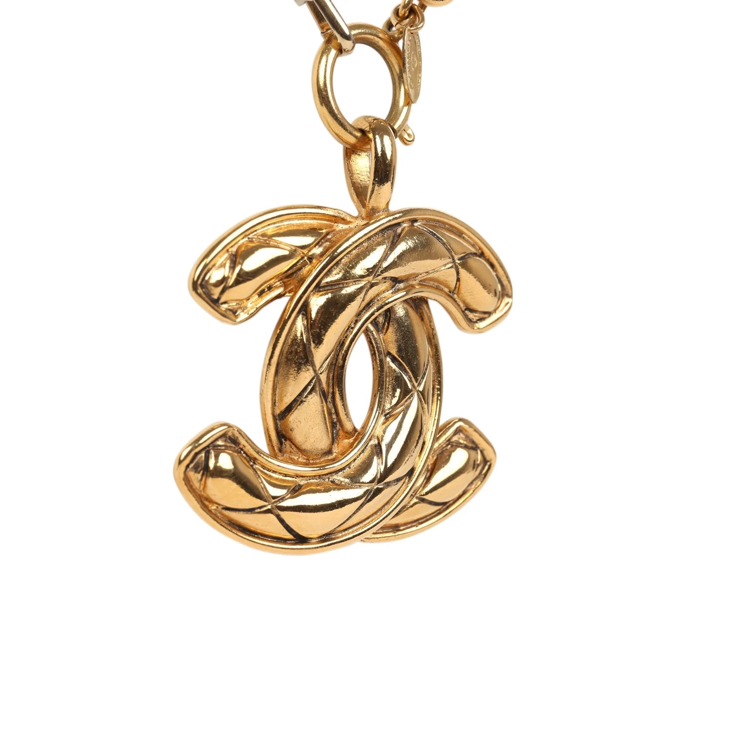 Vintage Chanel Large CC Quilted Pendant Necklace Gold Hardware 7 Vintage Chanel Large CC Quilted Pendant Necklace Gold Hardware - Image 5