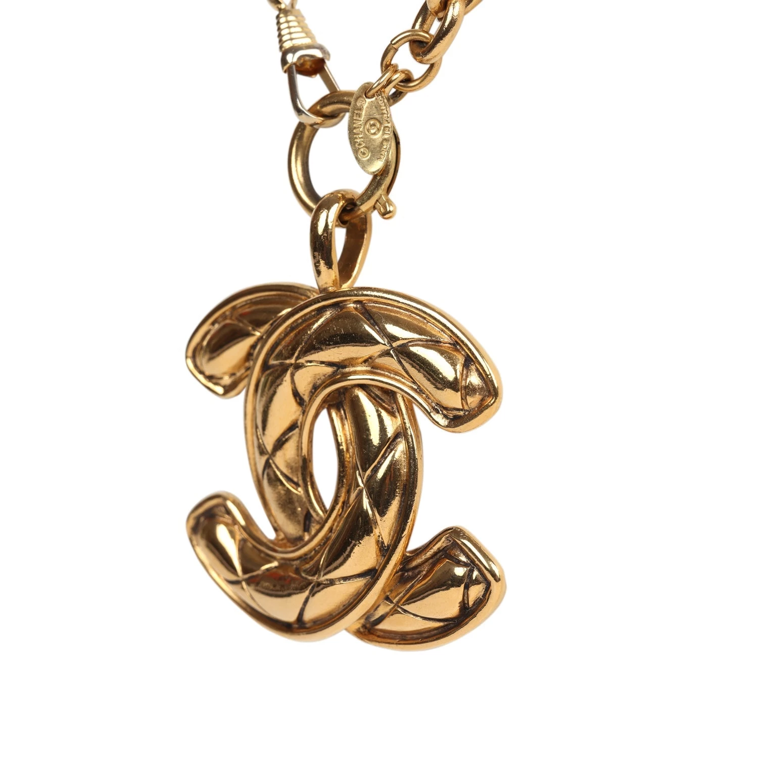 Vintage Chanel Large CC Quilted Pendant Necklace Gold Hardware 8 Vintage Chanel Large CC Quilted Pendant Necklace Gold Hardware - Image 6
