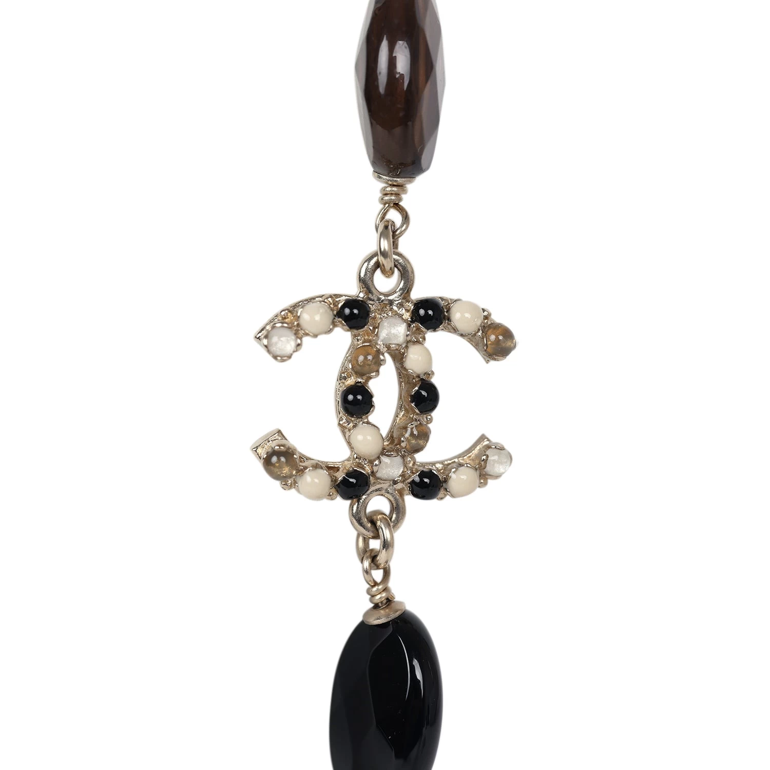 Chanel CC Long Beaded Necklace White/Black/Grey Light Gold Hardware 4 Chanel CC Long Beaded Necklace White/Black/Grey Light Gold Hardware - Image 2