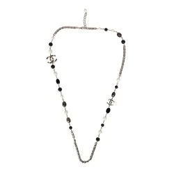 Chanel CC Long Beaded Necklace White/Black/Grey Light Gold Hardware 13 Chanel CC Long Beaded Necklace White/Black/Grey Light Gold Hardware -Online Bag Store C N 240312 1 06
