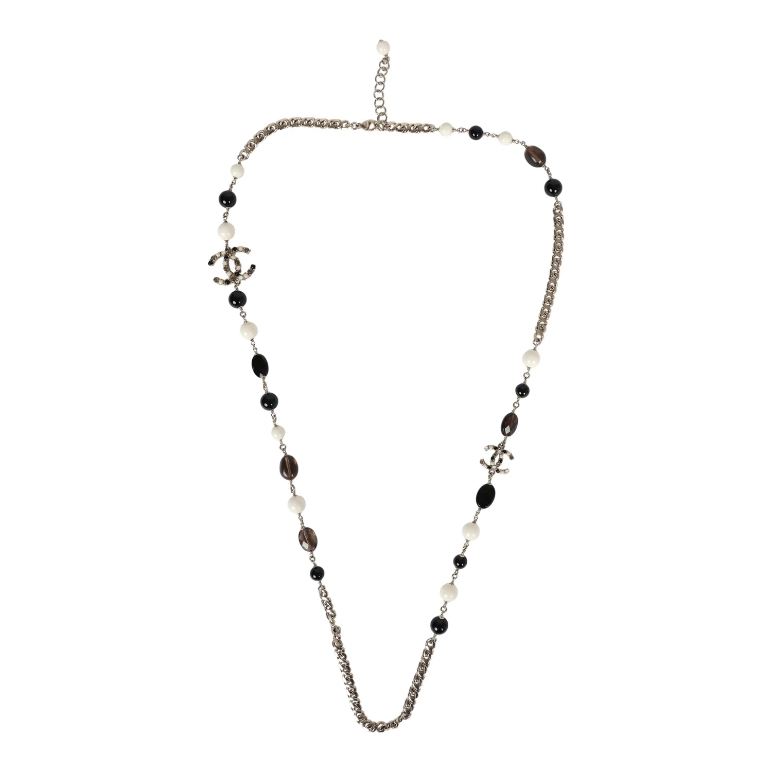 Chanel CC Long Beaded Necklace White/Black/Grey Light Gold Hardware 8 Chanel CC Long Beaded Necklace White/Black/Grey Light Gold Hardware - Image 6