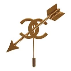 Vintage Chanel CC Bow And Arrow Brooch Gold Metal