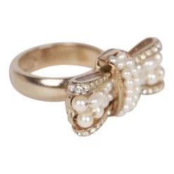 Chanel Gold CC Faux Pearl Bow Ring -Online Bag Store C R 020123 1 OB 03