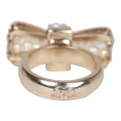 Chanel Gold CC Faux Pearl Bow Ring -Online Bag Store C R 020123 1 OB 04