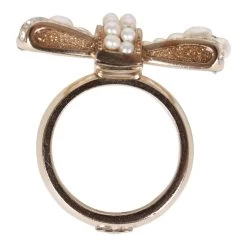 Chanel Gold CC Faux Pearl Bow Ring -Online Bag Store C R 020123 1 OB 06