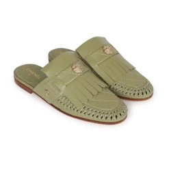 Chanel Lion Head Mules In Sage Green Fringe Leather 35 -Online Bag Store C SH 013123 3 OB 03