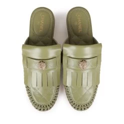 Chanel Lion Head Mules In Sage Green Fringe Leather 35 -Online Bag Store C SH 013123 3 OB 07