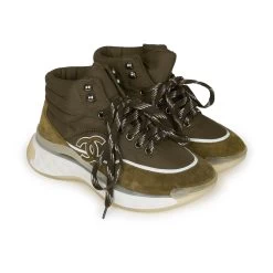 Chanel CC Hightop Winter Sneakers Olive Green Nylon And Suede 35 -Online Bag Store C SH 020123 1 OB 03
