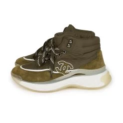 Chanel CC Hightop Winter Sneakers Olive Green Nylon And Suede 35 -Online Bag Store C SH 020123 1 OB 04