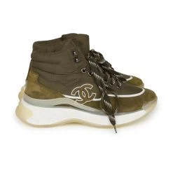 Chanel CC Hightop Winter Sneakers Olive Green Nylon And Suede 35 -Online Bag Store C SH 020123 1 OB 05